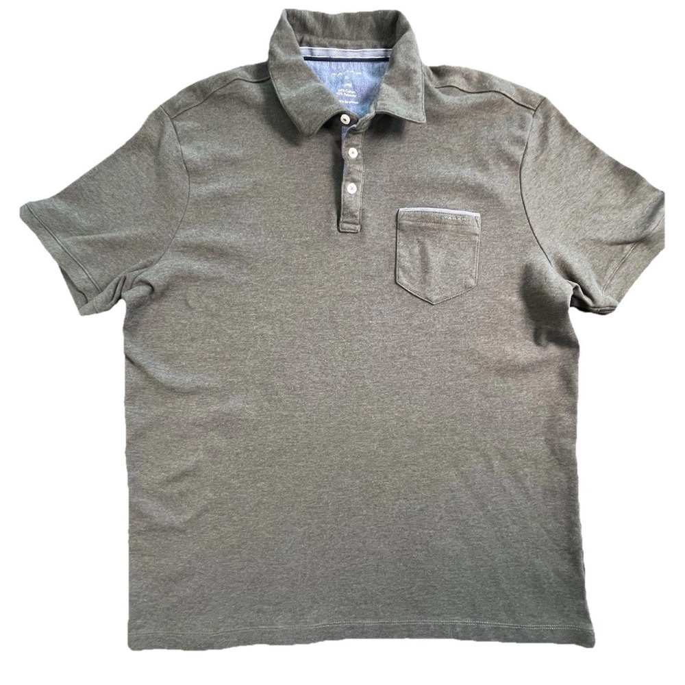 Tahari Polo Shirt Men's XL Green Short Sleeve Chest Pocket Polyester‎ Cotton